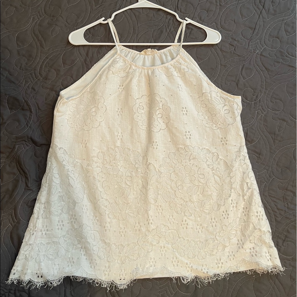 White solitaire spaghetti strap shirt